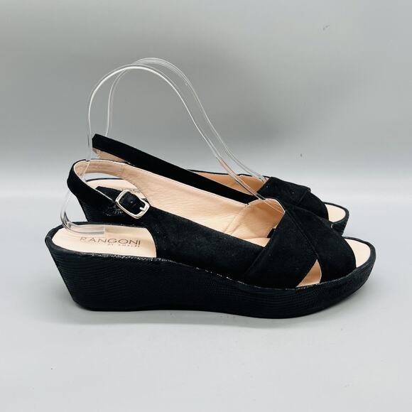 Rangoni by Amalfi Shoes - Rangoni By Amalfi Sandals Womens 8 Black Suede Slingback Platform‎ Wedge Shoes